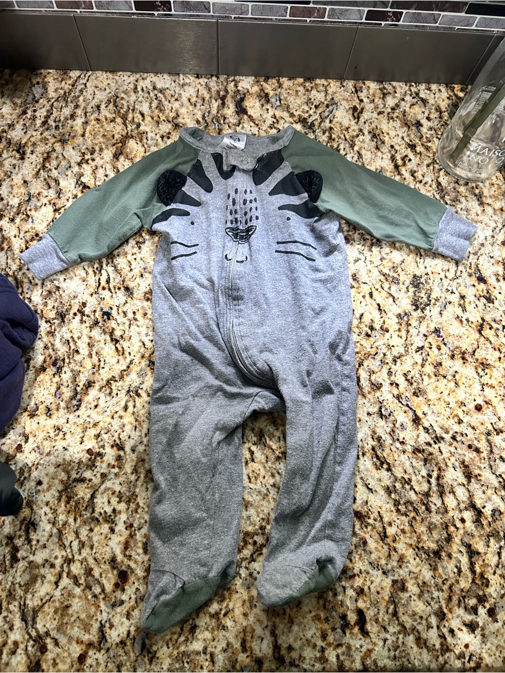 Gerber Gray and Green Tiger Face Footed One-Piece Pajama